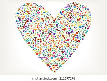 color vector flowers heart silhouette isolated on white background