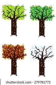 color vector four seasons trees isolated on white background
