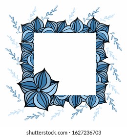 Color vector frame with flowers on isolated background. Decor, hobby, postcard.
