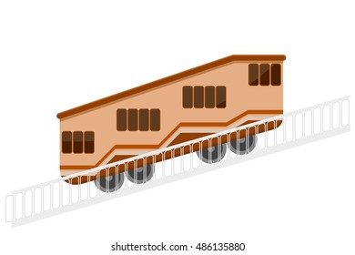 Color vector funicular with a handrail on a white background. The element of urban transport design. Design mountain tram. Stock vector illustration