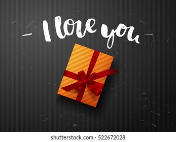 Color vector gift box, bows and ribbons . Hand drawn calligraphy lettering  i love you
