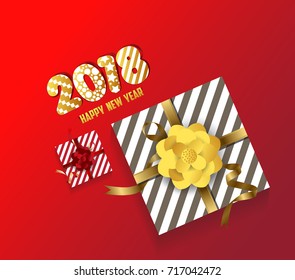Color vector gift box, bows and ribbons .Happy new year