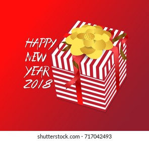 Color vector gift box, bows and ribbons .Hand drawn calligraphy lettering .Happy new year