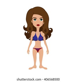 Color vector graphic illustration with one beautiful woman in summer swimming suit on white background