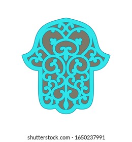 Color vector hamsa hand drawn symbol.  Decorative pattern in oriental style. Hand of Fatima - amulet, symbol of protection from devil eye