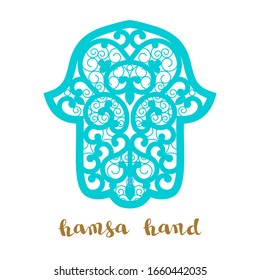 Color vector hamsa hand drawn symbol.  Decorative pattern in oriental style. Hand of Fatima - amulet, symbol of protection from devil eye