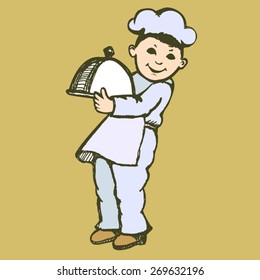color vector hand drawn cook boy 