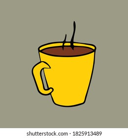 Color vector hand drawn doodle yellow cup of hot drink.