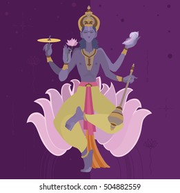 Color vector hand drawn illustration hindu God - Vishnu in Lotus