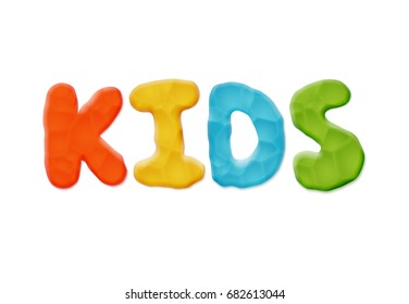 Color Vector Hand Made Kids Logo Template. Realistic Modeling Clay Material