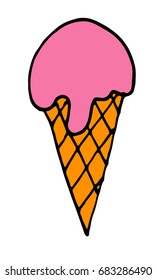 color vector ice cream cone hand drawn doodle.
