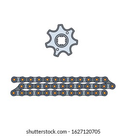Color vector icon auto moto parts accessories bike chain. Repair service equipment. Engine elements shop catalog. Vintage vehicle symbol. Retro motorcycle mechanic. Graphic design element background.