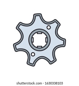 Color vector icon auto moto parts accessories drive gear. Repair service equipment. Engine elements shop catalog. Vintage vehicle symbol. Motorcycle mechanic. Transportation graphic element background