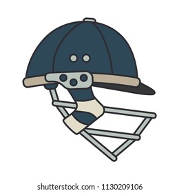 Color vector icon british cricket defense helmet. Sport equipment success symbol. Head protection. Athletic competition activity. Royal outdoor training team game. Retro style illustration element