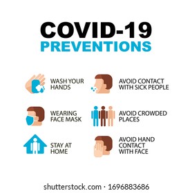 Color Vector Icon Coronavirus Covid-19 Preventions and Protections