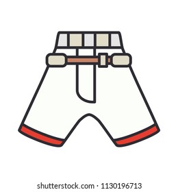 Color vector icon hockey, rugby, baseball uniform cotton shorts. Sport equipment success symbol. Athletic competition activity. College outdoor training game form. Retro style illustration element