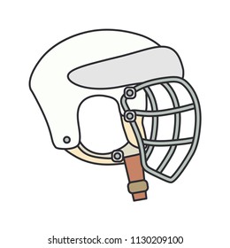 Color vector icon hockey, rugby, baseball defense helmet. Sport equipment success symbol. Head protection. Athletic outdoor fild activity. American football team game. Retro style illustration element
