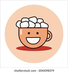 Color vector icon of hot cocoa with smile and marshmallow