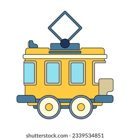 Color vector icon with toys vintage tram. Engaging and interactive toys that spark creativity and imagination. Designed for kids. Encourage playtime and ignite the joy of discovery with popular toys.