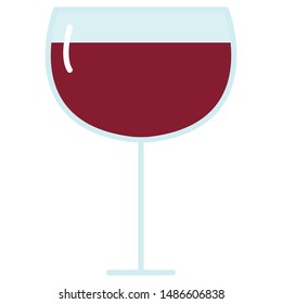 Color vector icon of a wine glass with red wine for a menu in a bar or restaurant