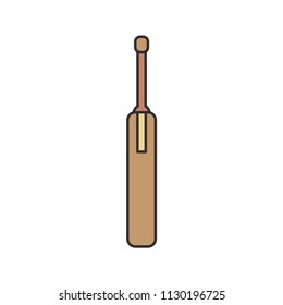 Color vector icon wooden cricket bat. Sport equipment success symbol. Athletic competition activity. Beater, catcher. British college outdoor team game. Score strike. Retro style illustration element.