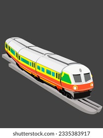 color vector illustration with a 3d image of a modern train for the design of banners, signs, flyers and scenes