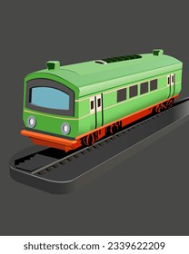 color vector illustration with a 3d image of a train for prints on postcards, banners, flyers and for design in technical, industrial style