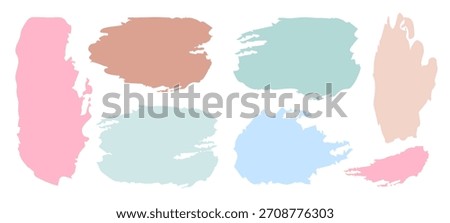 Color vector illustration. Abstract spots in pink and blue pastel colors. Smears, paint stains. Ragged, rough edges, a set of different shapes. Text box, flat design.