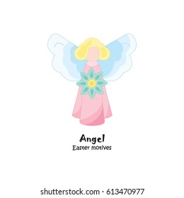 Color vector illustration. Angel with a flower