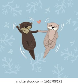 Color vector illustration of animal muskrats and beavers for Valentine day.