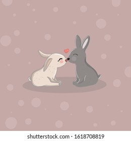 Color vector illustration of animal rabbits and hares for Valentine day.