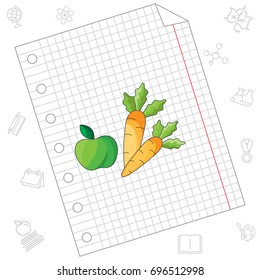 Color vector illustration. Apple and carrot