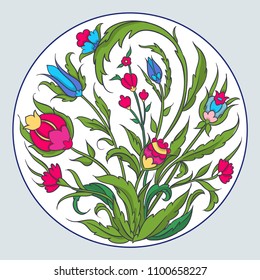 Color Vector illustration. Arabic, flowers, ornaments leaves. Use for birthday cards, Happy Wedding day, print of a plate and other decorations invitations