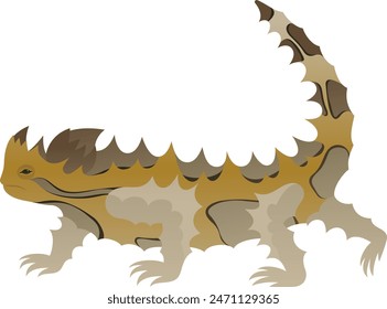 Color vector illustration of Australian thorny devil, dragon. Wild mountain lizard isolated on white background. Wildlife of Australia.