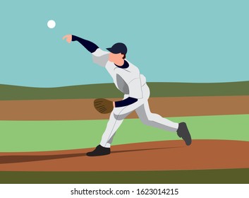 color vector illustration of a baseball player pitcher on the field