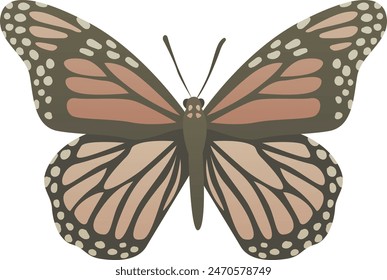 Ilustración vectorial de color de la mariposa monarca grande con hermosas alas. Grande insecto salvaje aislado sobre fondo blanco. Vida salvaje del mundo.