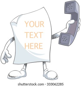 Color vector illustration of  a blank paper Character holding phone