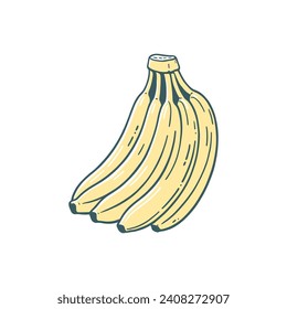 Color vector illustration of a bunch of ripe bananas, perfect for food publications and culinary graphic projects.