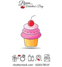 Color vector illustration. Cake with cherry. Cake icon