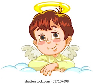 Color vector illustration of a cartoon Angel Baby with crossed arms.