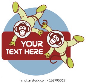 A color vector illustration of cartoon monkeys, flying in space as astronauts.