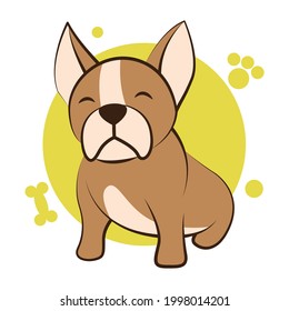 Color vector illustration cartoon on a white background of a cute French Bulldog.