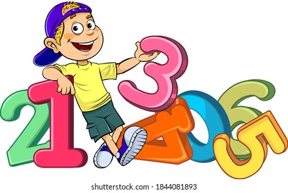 Color Vector Illustration Cartoon Schoolboy Numbers Stock Vector ...