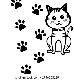 Color vector illustration of a cat and its paws on white background. Vector suitable for logos