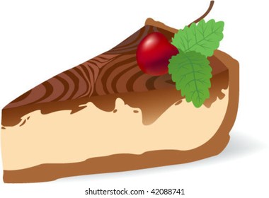 color vector illustration of cheesecake with cherry and spearmint