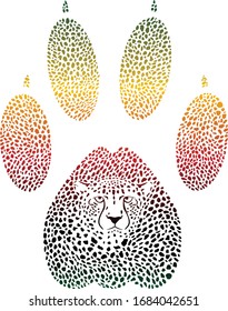 Color vector illustration of a cheetah camouflage in the shape of a cheetah trace