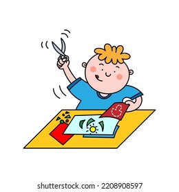 Color vector illustration of a child who makes an application at school on a white background