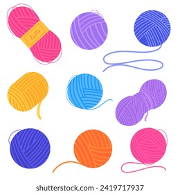 color vector illustration with a colorful set of different threads and yarn for knitting