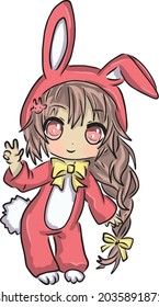 
Color vector illustration: cute anime girl bunny