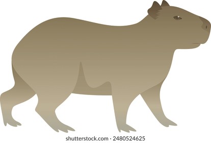 Color vector illustration of cute capybara side view. Wild animal isolated on white background. Herbivorous, friendly mammal, exotic pet. Wildlife of South America.